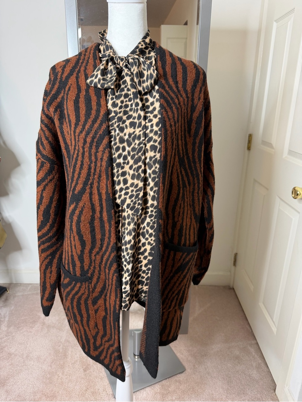 Anthropologie Brown and Black Zebra-Print Open Cardigan